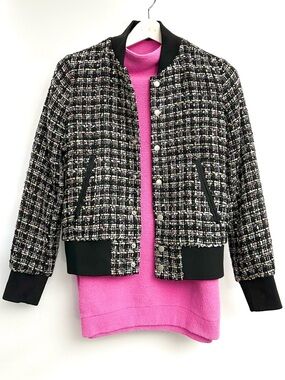 CHRLDR tweed boucle varsity jacket +FREE FP ottoman